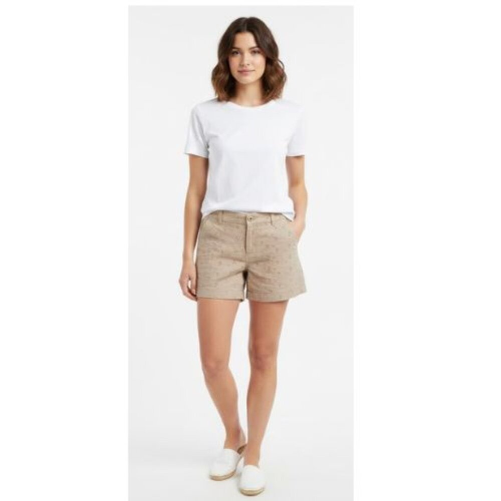 One 5 one tan beige light brown embroidered eyelets summer shorts size 4